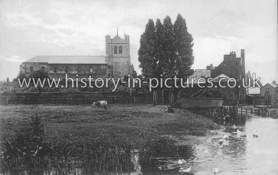 The Abbey from the Meadow, Waltham Abbey, Essex. c.1910